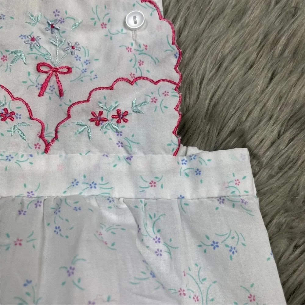 Vintage Baby Girls White Pink Floral Romper Sunsuit